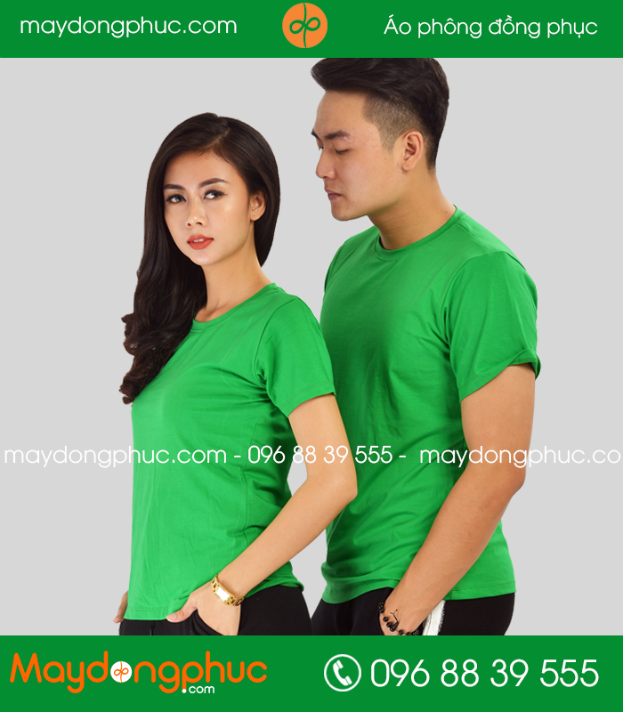Áo phông cổ tròn đồng phục màu xanh lá